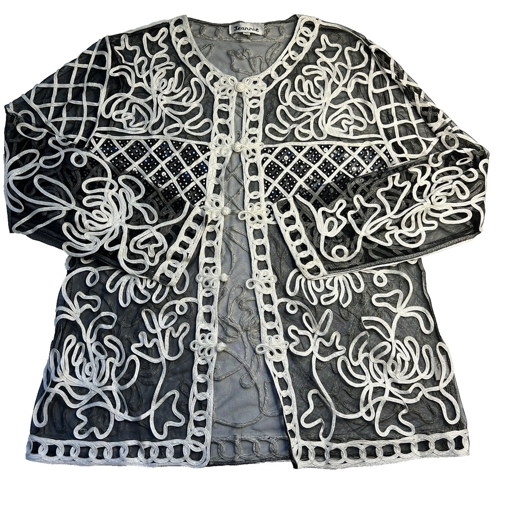 Vintage Jeannie Mesh Button Up Blouse Women L‎ Abstract Artsy Career Semi Sheer